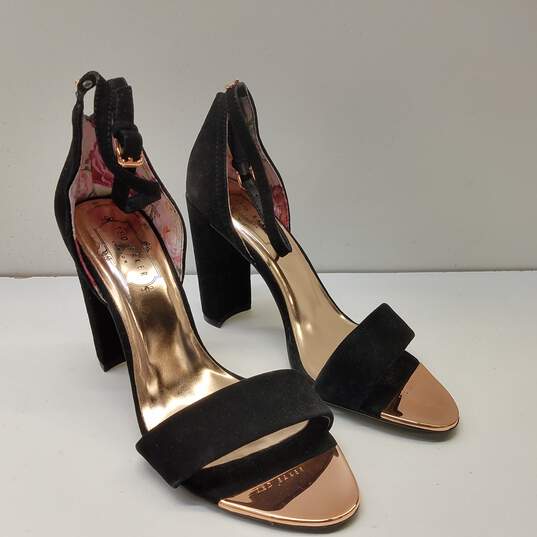 Ted Baker Abytah Ankle Strap Black Suede Sandal Pump Heels Shoes Size 37.5 image number 3