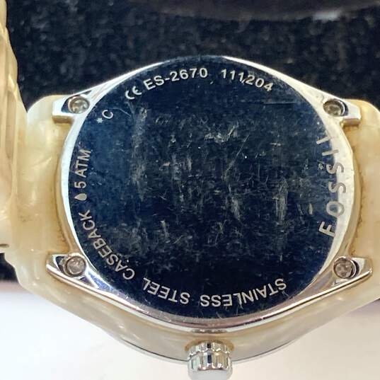 Designer Fossil ES-2670 Rhinestone Analog White Dial Quartz Wristwatch image number 4