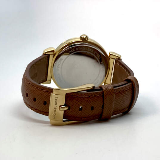 Designer Michael Kors Catlin MK-2375 Brown Leather Strap Quartz Wristwatch image number 3