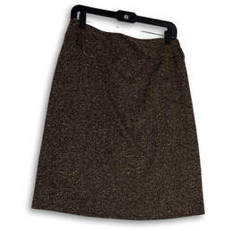 Womens Brown Flat Front Back Zip Regular Fit Knee Length A-Line Skirt Sz 10 alternative image