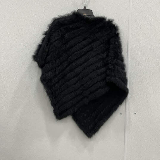 Womens Black Faux Fur Asymmetric Hem Draped Neck Poncho Sweater One Size image number 2