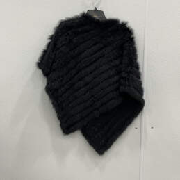 Womens Black Faux Fur Asymmetric Hem Draped Neck Poncho Sweater One Size alternative image