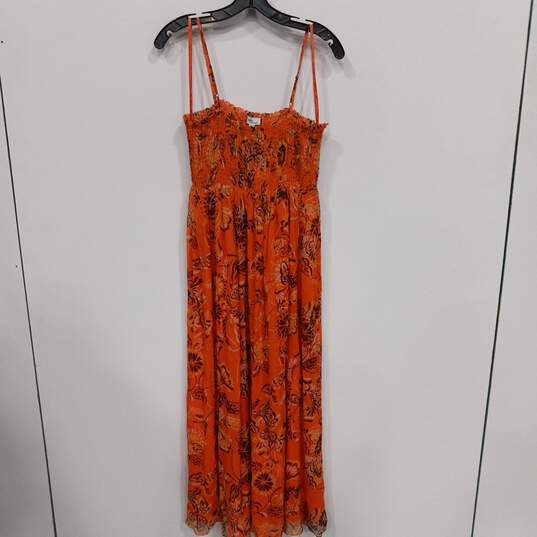 NWT Womens Orange Floral Spaghetti Strap Smocked Maxi Dress Size Large image number 2