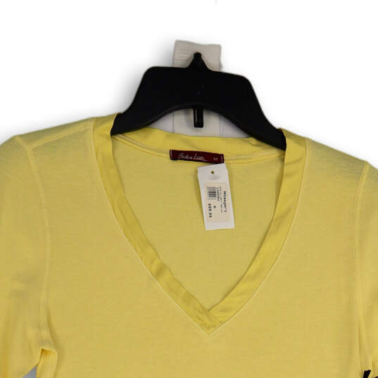 NWT Womens Yellow V-Neck 3/4 Sleeve Stretch Pullover T-Shirt Size Medium image number 3