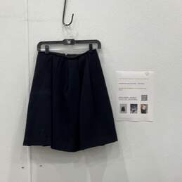 Miu Miu Womens Navy Blue Pleated Back Zip Knee Length A-Line Skirt Sz 38 w/ COA