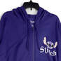 Womens Purple Stitch Long Sleeve Kangaroo Pocket Full-Zip Hoodie Size 2X image number 3
