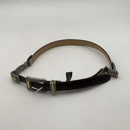 Womens 44209 Brown Silver Leather Textured Classic Adjustable Belt Size L alternative image