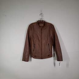 Womens Zipper Pockets Leather Long Sleeve Full-Zip Motorcycle Jacket Size Medium