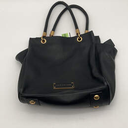 Womens Black Gold Leather Inner Outer Pockets Double Handle Shoulder Bag