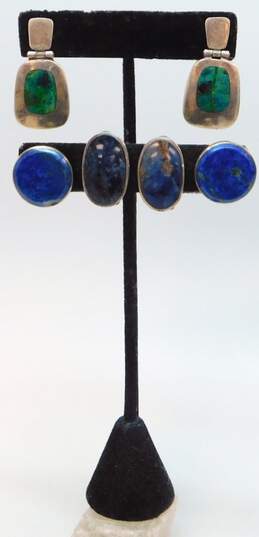 Taxco Sterling Silver Turquoise Lapis Sodalite Post & Clip Earrings 32.1g