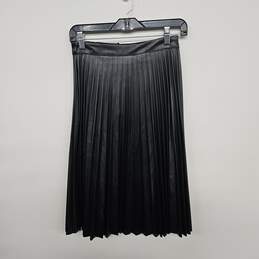 Black Pleated Faux Leather Skirt