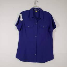 Womens Chest Pocket Short Sleeve Collared Button-Up Shirt Size Large