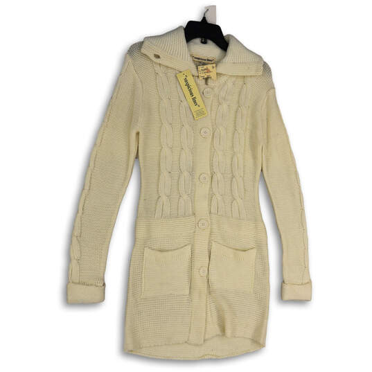 NWT Womens Beige Knitted Long Sleeve Pockets Cardigan Sweater Size Large image number 1