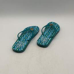 Tory Burch Womens Blue Monogram Flat Slip On Flip Flop Sandals alternative image