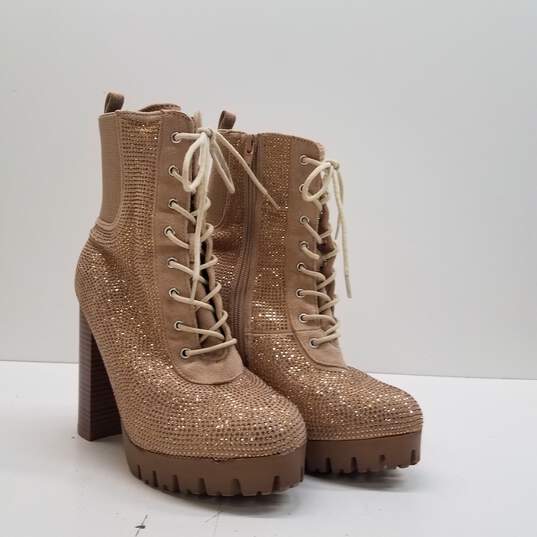 Wild Diva Veronica Rhinestone Glitter Chunky Heel Boots Shoes Size 7 B image number 3