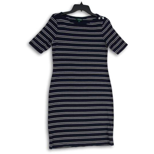 Lauren Ralph Lauren Womens Navy Blue White Striped Sheath Dress Size Large image number 1