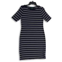 Lauren Ralph Lauren Womens Navy Blue White Striped Sheath Dress Size Large