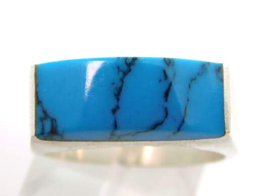 Taxco Mexico 925 Modernist Faux Turquoise Square Band Ring 8.7g image number 1
