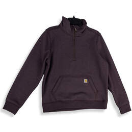 Womens Purple 1/2 Zip Kangaroo Pocket Pullover Sweatshirt Size L 12-14