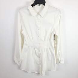 Haute Monde Women White Collar Shirt Dress L NWT