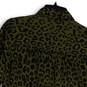 Womens Green Black Leopard Print Long Sleeve Collared Button-Up Shirt S/P image number 4