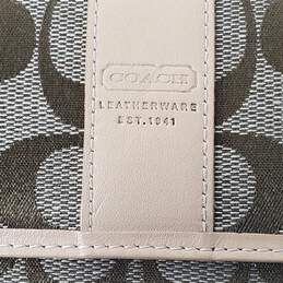 Coach Signature Brown Canvas Tan Leather Trim Tri-Fold Checkbook Wallet alternative image