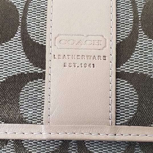 Coach Signature Brown Canvas Tan Leather Trim Tri-Fold Checkbook Wallet image number 2