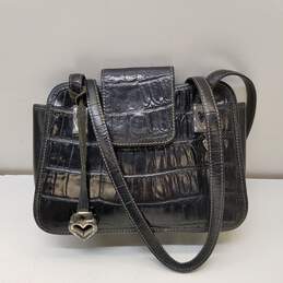 Brighton Black Croc Embossed Leather Small Shoulder Satchel Bag