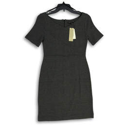 NWT Womens Black White V-Neck Short Sleeve Back Zip Sheath Dress Size 00P