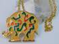 Vintage Pauline Rader Gold Tone Enamel Elephant Pendant Necklace 48.2g image number 3