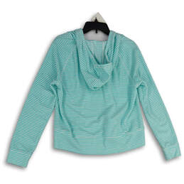 Womens Teal White Striped Long Sleeve Pullover Hoodie Size Medium alternative image