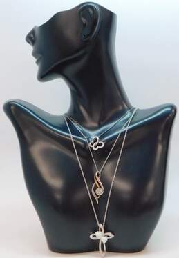 925 Opal Diamond Accent CZ Butterfly Cross & Ribbon Pendant Necklaces 10.0g
