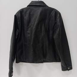 Mens Black Leather Notch Collar Long Sleeve Motorcycle Jacket Sz Petite XL alternative image