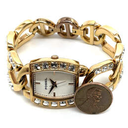 Designer Fossil ES-1961 Gold-Tone Strap Stones Analog Quartz Wristwatch