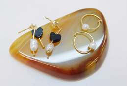 Elegant 14K Yellow Gold Pearl Drop & Hoop Earrings 1.1g