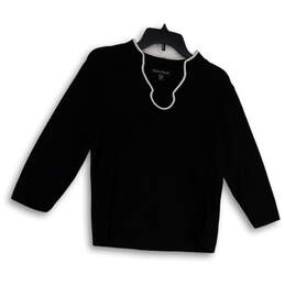 Womens Black White Long Sleeve Knitted Stretch Pullover Sweater Size PL