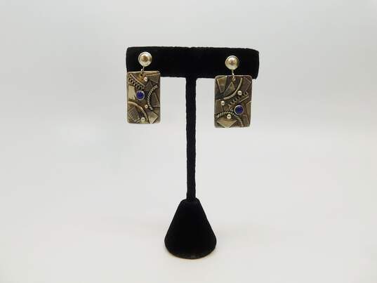 CATS Signed 925 Lapis Abstract Clip Drop Earrings 10.2g image number 1