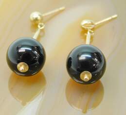 14K Yellow Gold Onyx Bead Drop Earrings 3.4g alternative image