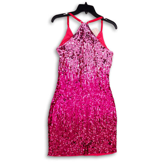 NWT Womens Pink Sequin Spaghetti Strap Pullover Bodycon Dress Size S image number 4