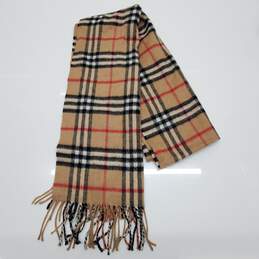Burberry London Tan Check 100% Cashmere Scarf AUTHENTICATED