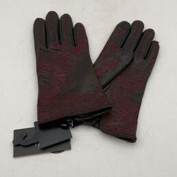 NWT Echo Womens Black Red Leather Embroidered Hand Gloves Size Medium