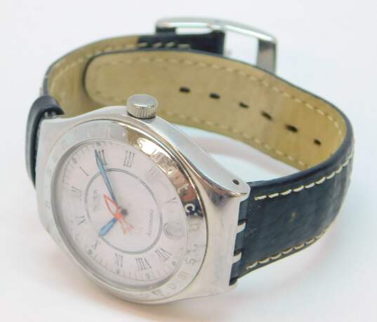 Swatch Swiss YAS400 Poisson Rouge Automatic Stainless Steel Date Leather Band Watch 49.5g image number 3
