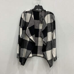 NWT Womens Black White Check Long Sleeve Open Front Cardigan Sweater Size L