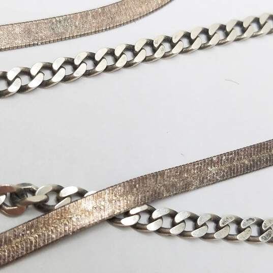 Sterling Silver Herringbone Curb Chain 17-18" Necklace Bundle 2pcs. 25.4g image number 2
