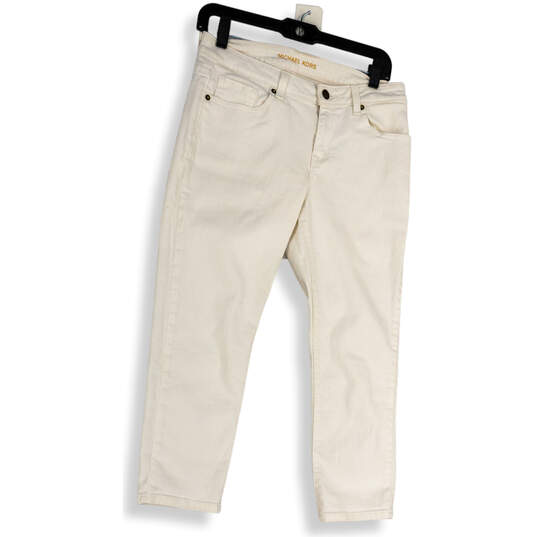 Womens White Denim Regular Fit Dark Wash Pockets Straight Leg Jeans Size 4 image number 3