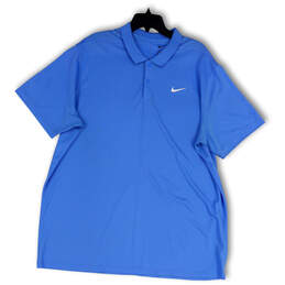 Mens Blue Dri-Fit Spread Collar Short Sleeve Stretch Polo Shirt Size XXL