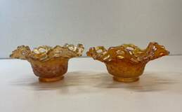 Fenton Basket Weave iridescent Amber set of 2 Carnival Vintage Glass