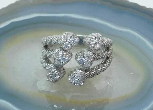 Judith Ripka Sterling Silver CZ Split Cable Shank Hearts Ring 8.2g image number 2