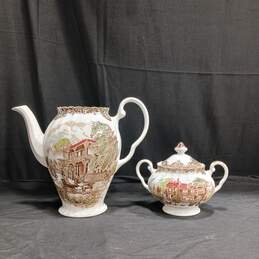 Vintage  Heritage Hall Staffordshire Tea Pot and Sugar Bowl alternative image