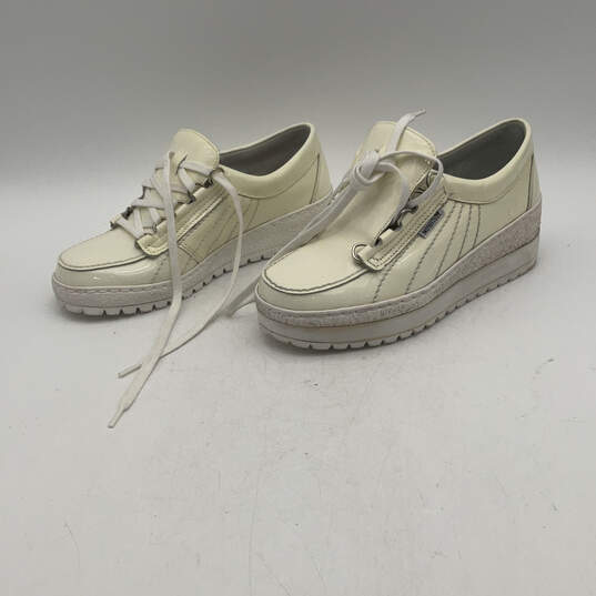 Womens Lady Yellow White Leather Low Top Lace Up Sneaker Shoes Size 6.5 image number 3
